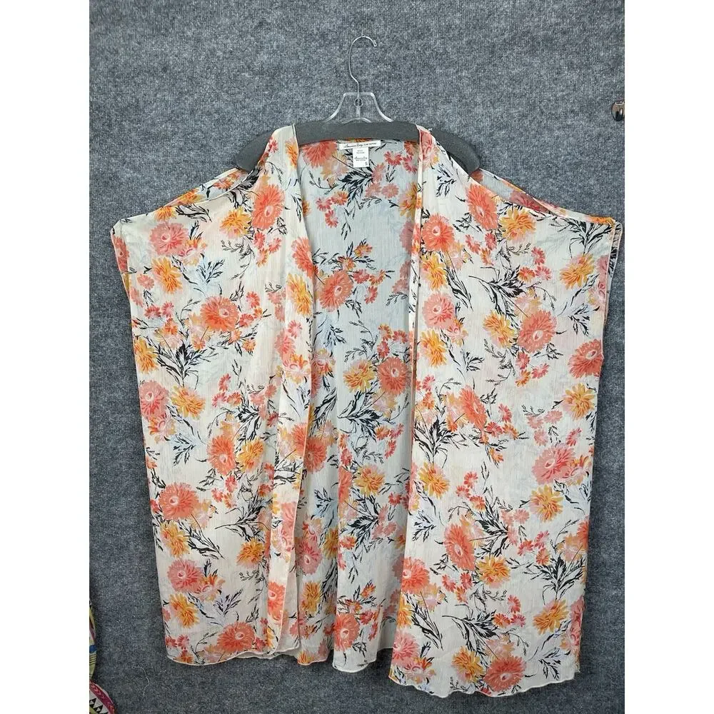 American Rag Duster Cover-Up Vest Size Small Peach Black Floral Print‎